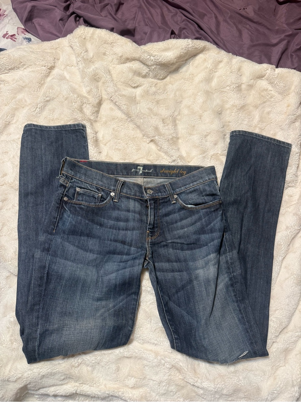 7 For All Mankind Women's Straight Leg Jeans in Dark Blue Wash